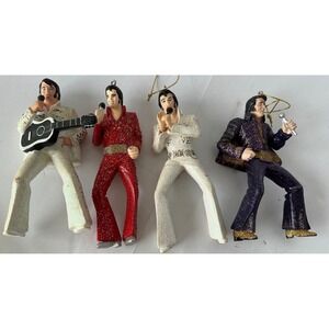 Elvis‎ Presley Vintage Style Christmas Ornaments Lot of 4 Glitter Jumpsuit 4.5"
